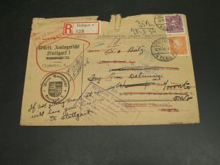 Germany 1928 Stuttgart 8 Registered Cover To Canada Returned 15512