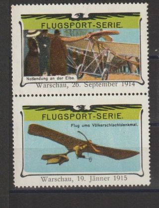 German Poster Stamp Flugsport Serie Pair Warsaw And Warsaw