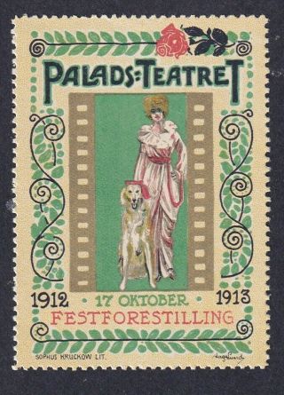 Denmark Poster Stamp Palads Movie Theater / Lady With Her Big Dog 1913
