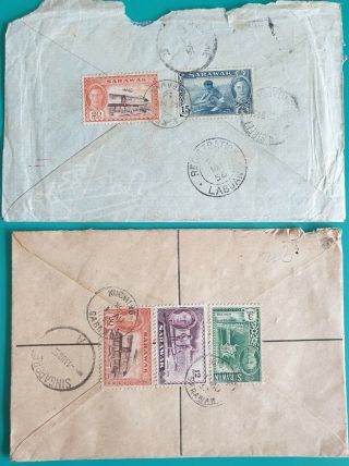 1950s Malaya Sarawak KG6 stamps registered covers X 2 2