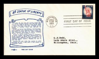 Us Cover Statue Of Liberty 8c Fdc Pent Arts Cachet Back Tear