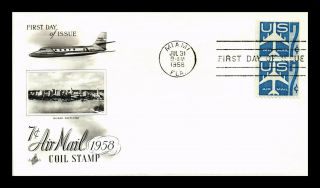 Dr Jim Stamps Us 7c Air Mail Jet Silhouette Coil First Day Cover Pair Miami