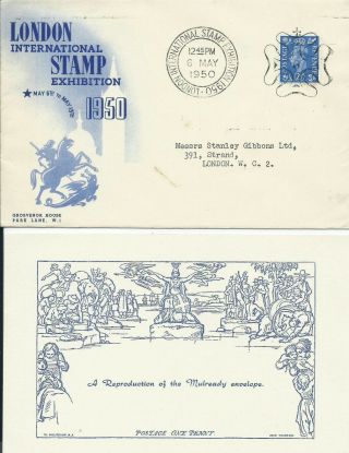 Gb 1950 London Stampex Illustrated Souvenir Cover With Mulready Insert Card