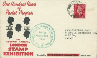 Gb 1937 London Stampex Illustrated Souvenir Cover With London Sw1 Cds To Dublin