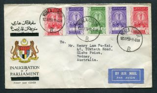 12.  9.  1959 Malaysia Malaya Set Stamps On Fdc K.  L.  To Australia
