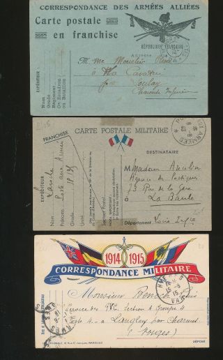 France Ww1 & 2 Military Cards Armees Fm Stationery X 8 (ac 1697