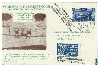 1959 Ireland Aviation Cover - Mission Stamps Cinderella Label - Alcock & Brown