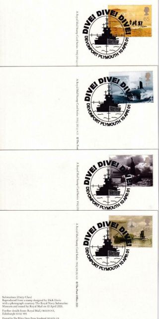 Gb 2001 Submarines Set Of 4 Rm Phq Card Fdc 