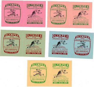 5 Poster Stamp Pairs,  Olympex Stamp Exhibition,  1956 Melbourne Olympics,  Mnh