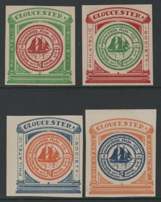 Gloucester Ma Philatelic Society Exhibition 1935 - 4 Poster Stamps Mh