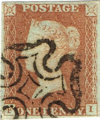 Gb Sg8 One Penny (1d) Red - Brown Qv 1842 (fi) Plate 25,  Four Margins,  Cat £60