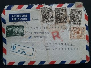 Rare 1958 Yugoslavia Registd Airmail Cover Ties 5 Stamps Canc Zagreb - Australia