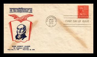 Dr Jim Stamps Us John Quincy Adams Presidential Series Fdc Cover Scott 846