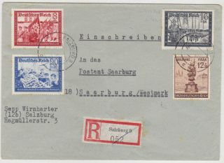 Germany Dr Austria 1944 Reg.  Cov.  Franking Salzburg To Saarburg (westmark,  Lorraine)