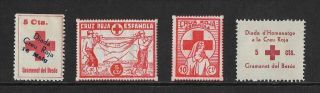 Spain - Four Spanish Civil War Red Cross Labels - Cruz Roja Espanola Cinderella.