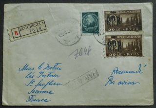 Romania 1948 Airmail Cover From Bucharest To France Multiple Stamps Franking