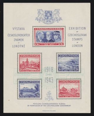 Czech 1943 Exhibition Of Czechoslovak Stamps In London Souvenir Sheet Og Nh