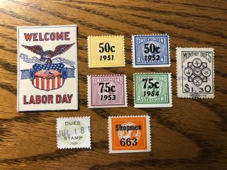 Labor Union Dues Stamps Seals Lot Workers Day Label Afl Cio
