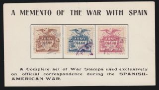 Us Vintage Momento Of War With Spain Souvenir Card W/set War Army Frank Stamps