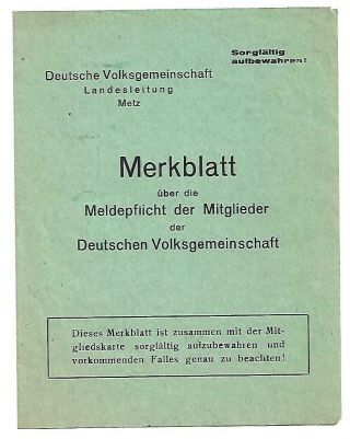 Wwii,  Lorraine: Information Sheet On Duty Of Members Of The German Community
