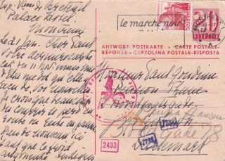 Switzerland 1945 20c Prepaid Postcard Montreux To Germany Censor 2433 Stamp Vgc