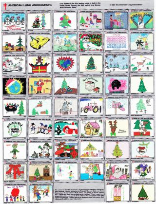 1995 American Lung Association Christmas Seal Drawing Contest Stamp Sheet