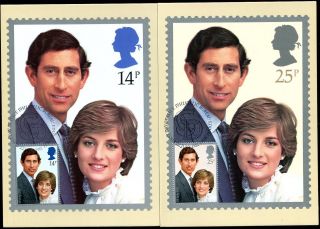 Royal Wedding Lady Diana Prince Charles X2 Maximum Card Great Britain Uk 1981