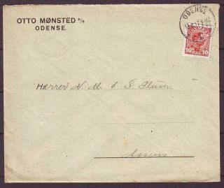 D1681/ Denmark Otto Mönsted Perfin (monogram) Odense Cover 1917