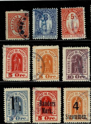 Denmark 15 local stamps from RANDERS,  all but one in fine 3