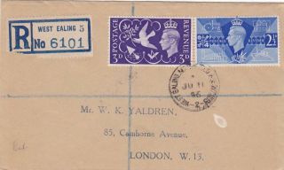 First Day Cover,  Great Britain,  Scott 264 - 5,  Peace,  West Ealing Cancel,  1946