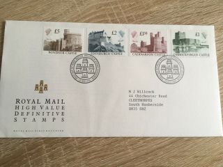 Postal History Gb Qe2 1988 High Values Castles Fdc £1 £1.  50 £2 £5 Stamps