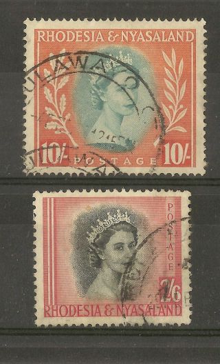Rhodesia & Nyasaland 1954 2/6d & 10/ - Fine