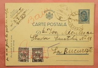1941 Romania Postal Card To Bucharest Postage Due
