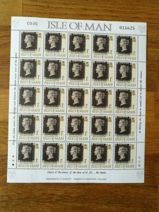 Isle Of Man 1990 150th Anniversary Penny Black Full Sheet (x25) Unmounted