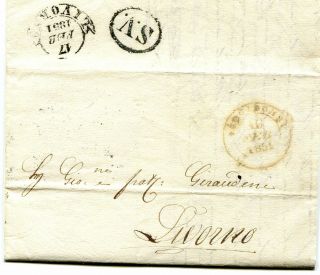 Italy Stampless To Livorno 1851 Black Oval S.  V.  On Reverse,  Text Look