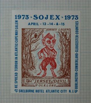 1973 Sojex The Jersey Devil Atlantic City Nj Philatelic Souvenir Label Ad