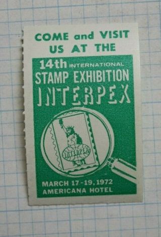 Interpex 1972 14th Intl Stamp Expo Event Souvenir Label Ad Americana Hotel