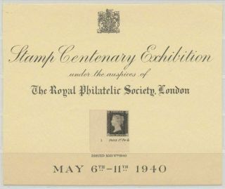 Gb Penny Black Centenary Exhibition Advertisement Card 1940 Mh