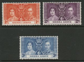 Sierra Leone 1937 Coronation Set Sg 185 - 187 Mnh.
