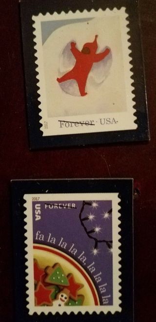 2 Christmas Forever Postage Stamp Magnets