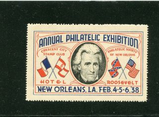 Philatelic Label Stamp Annual Philatelic Exhibition Orleans La 1938 Jackson