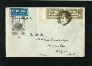 India British Line - 1937 - Posted At Sea - Cover To England - With Calcutta Cds