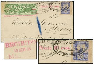 Mexico Wells Fargo 10¢/15¢,  5¢ Stamp Sep 1895 G’jara
