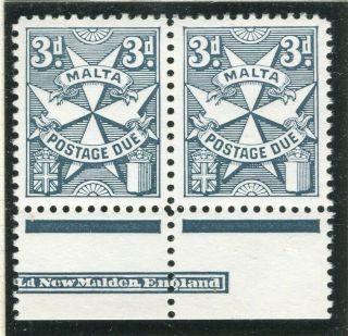 Malta; 1953 Early Postage Due Issue Fine Mnh Corner 3d.  Block