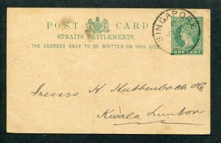 1892 S.  S.  Malaya Gb Qv 1c Postal Stationery Postcard Singapore To Kwala Lumpur
