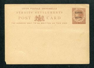 Old S.  Settlements Malaya Qv 3c On 4c Postal Stationery Postcard (15)