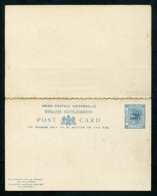 Old S.  S.  Malaya Qv 2c On 3c Postal Stationery Postcard,  Reply Card (13)