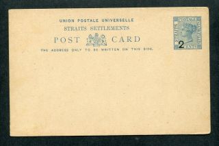 Old S.  Settlements Malaya Qv 2c On 3c Postal Stationery Postcard (12)