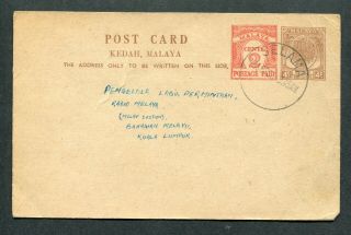 1956 Malaya Malaysia Kedah 4c,  2c Postal Stationery Postcard Selama Cds Pmk