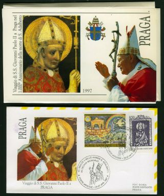 Vatican City Stamps Pope John Paul Ii 1997 Visit To Prague 5 Event Covers